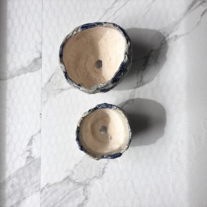 Handmade Artistic Bonsai Pots made of Japanese Clay in Blue Colour (Set of 2)