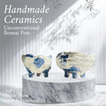Handmade Artistic Bonsai Pots made of Japanese Clay in Blue Colour (Set of 2)